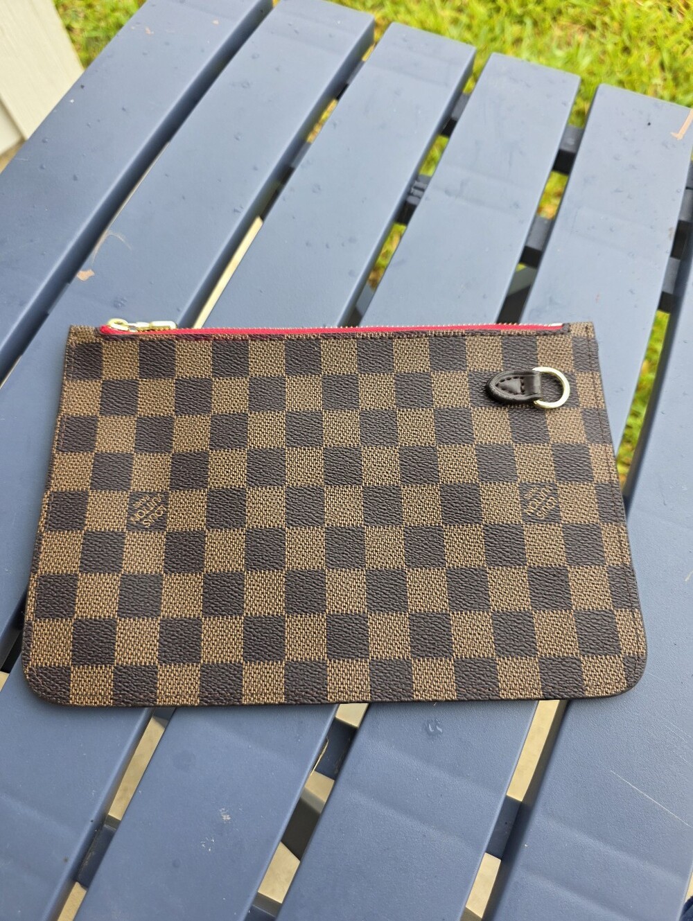 Louis Vuitton Damier Ebene Neverfull Pochette Wristlet Pouch Clutch Red Lining - Picture 4 of 8